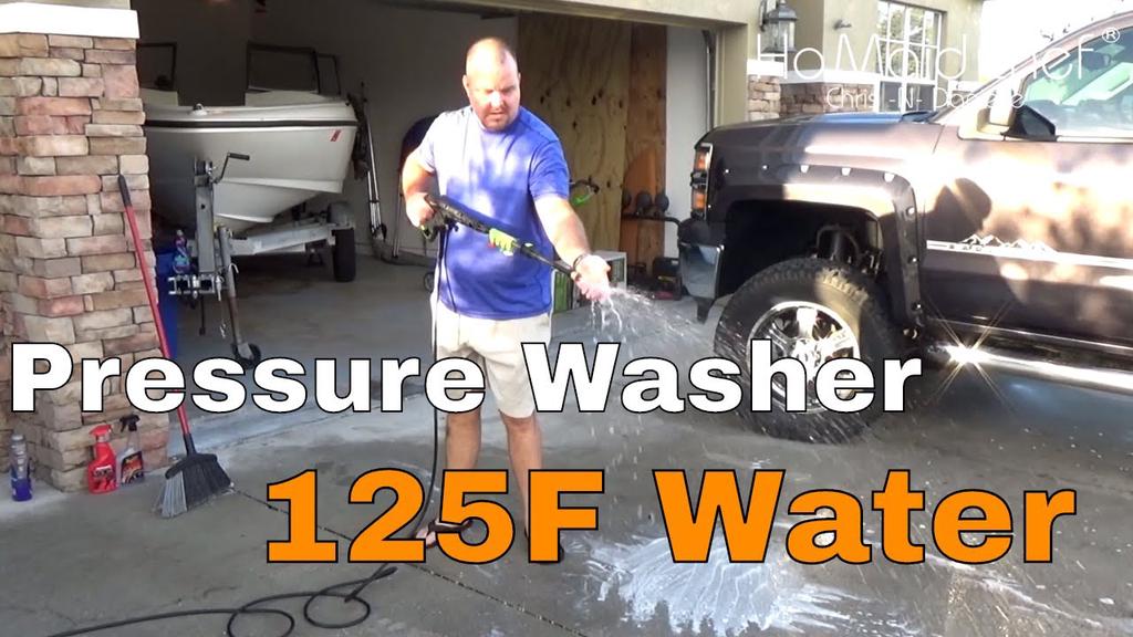 'Video thumbnail for Budget Pressure Washer, 125F Hot Water Test To Remove Oil In Driveway'