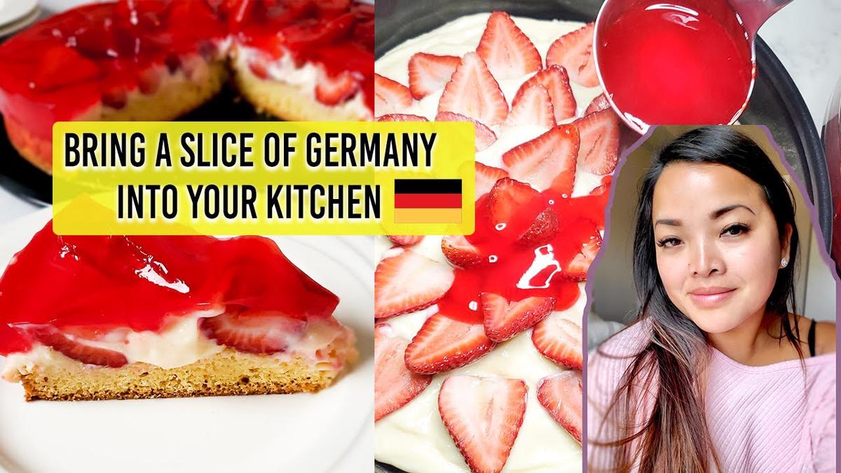 'Video thumbnail for Strawberry Vanilla Pudding Cake (Erdbeerkuchen mit Vanillepudding)'